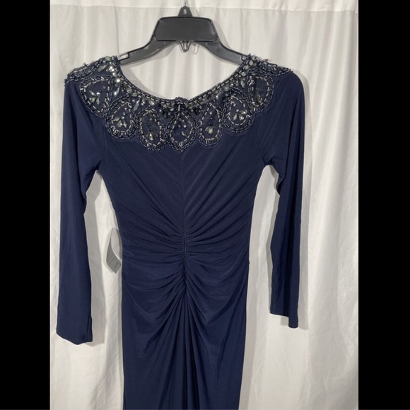 NWD XSCAPE Beaded Neck Long Sleeve Ruched Gown 2 - Picture 10 of 12